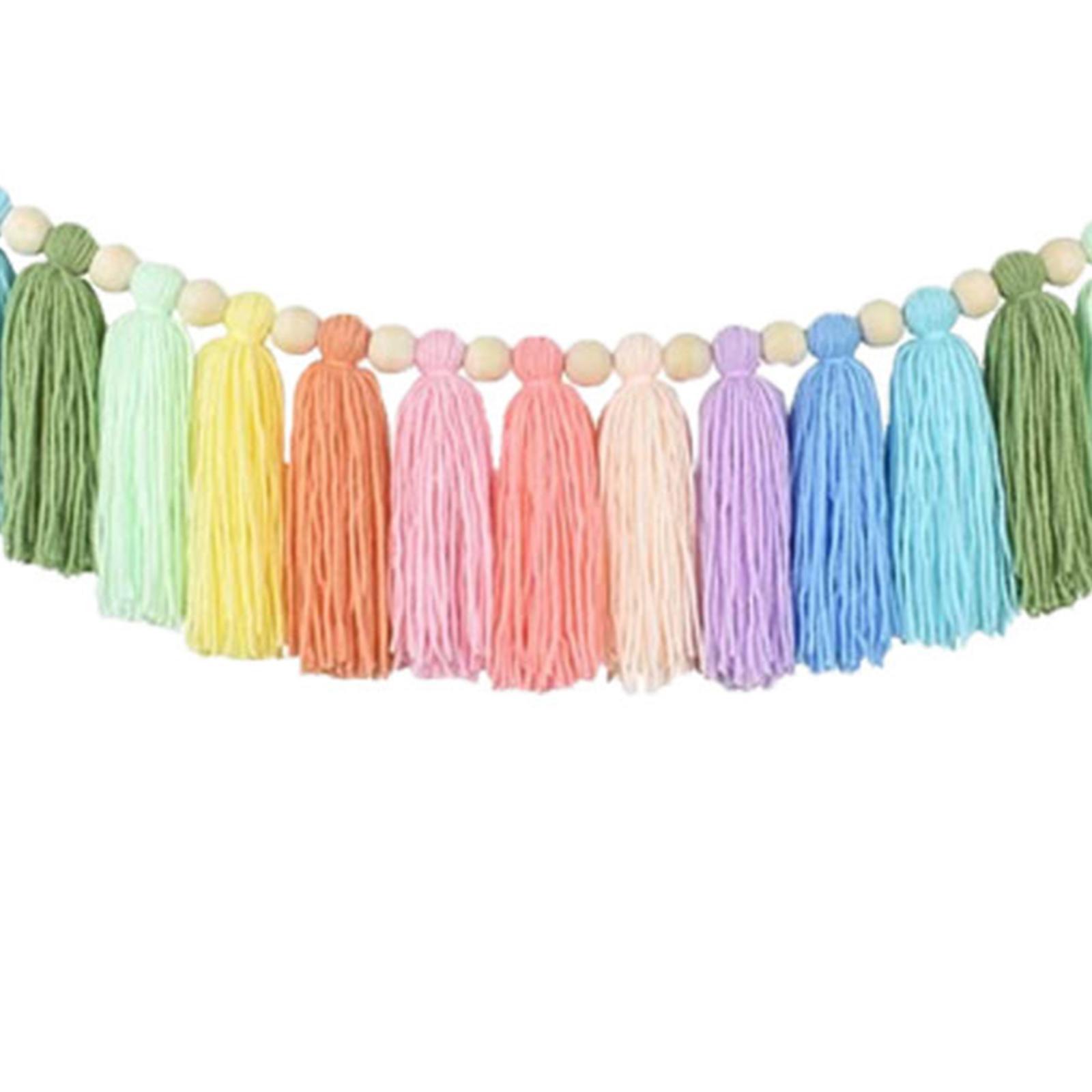 Hanging Wall Hanging Backdrop with Wood Bead Tassel Garland for Living Room Balcony