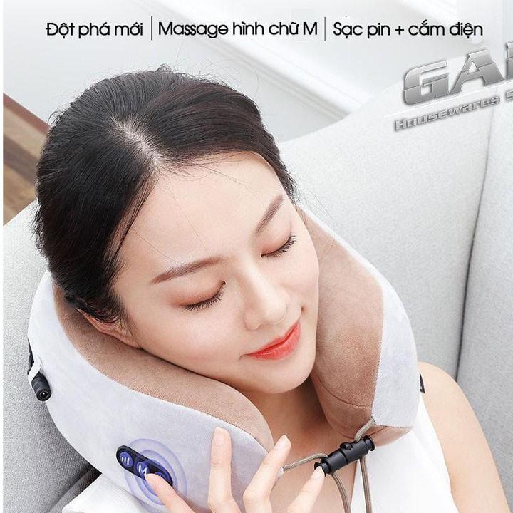 Gối massage vòng cổ kèm pin cao cấp - hỗ trợ điều trị thoái hóa cổ