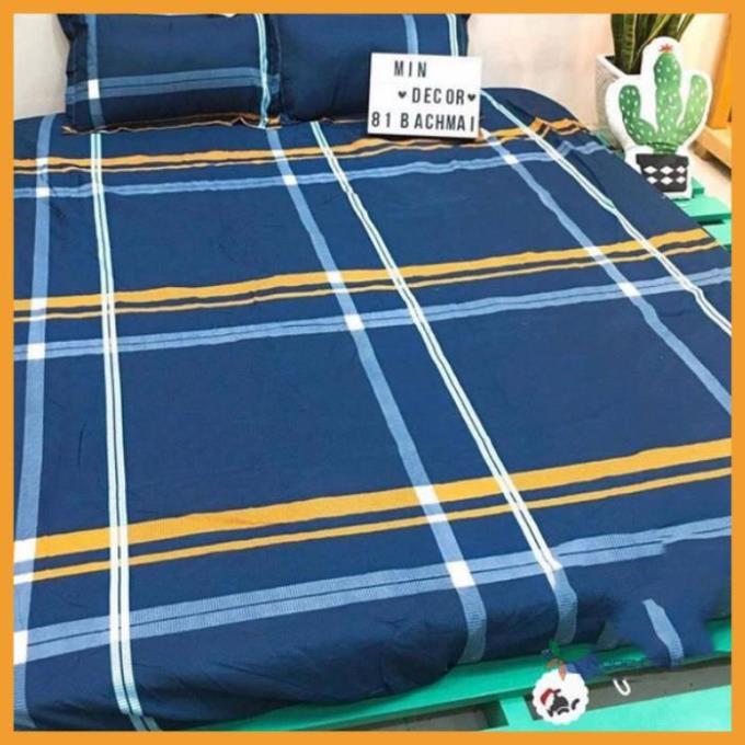 Bộ ga gối poly cotton kẻ ô xanh vàng
