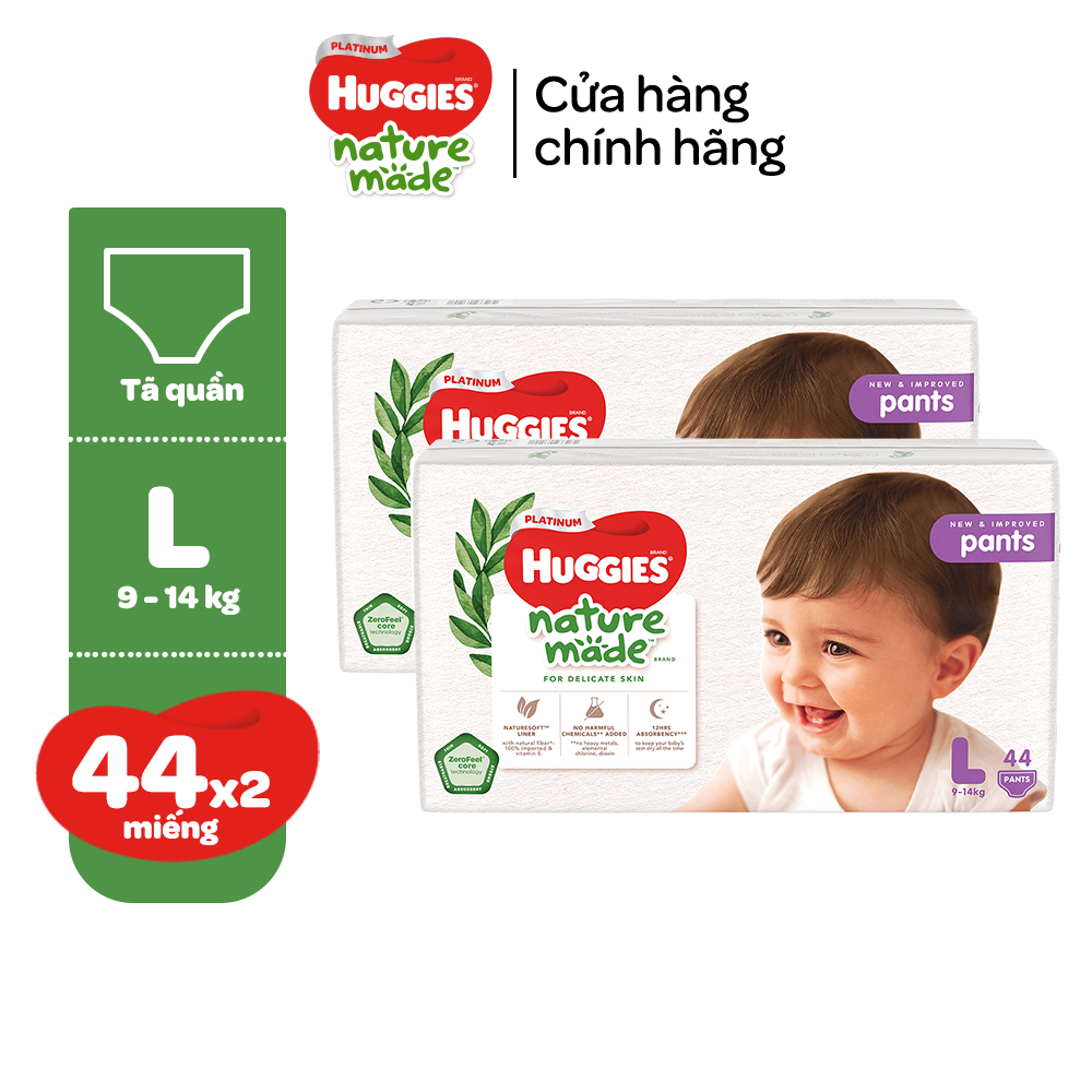 Combo 2 Tã/Bỉm quần Huggies Platinum NatureMade M58/L44/XL38/XXL26