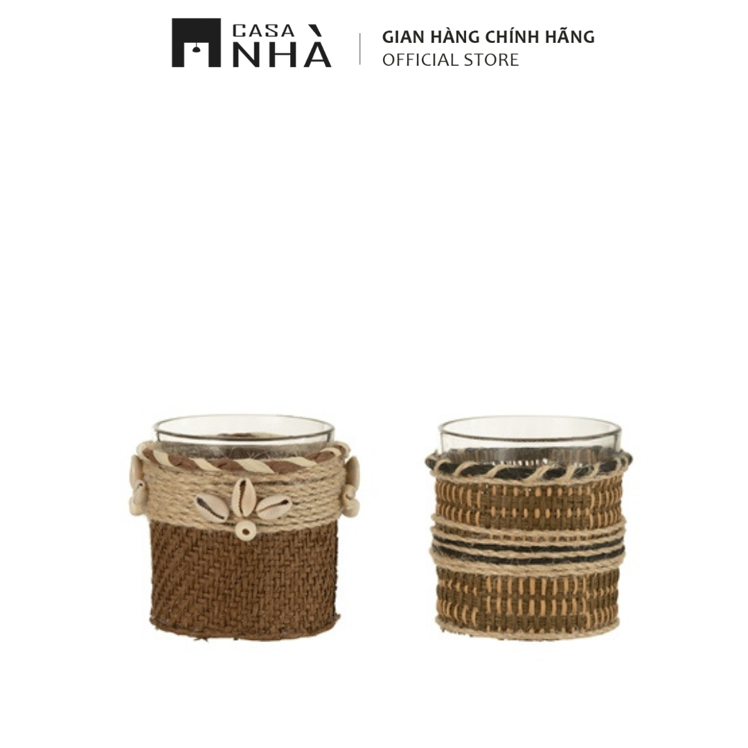 Đồ Đựng Nến Thủy Tinh Bọc Vải Thô Thủ Công - Trang Trí Nhà Cửa Phong Cách Boho | Casanhà Home Furniture