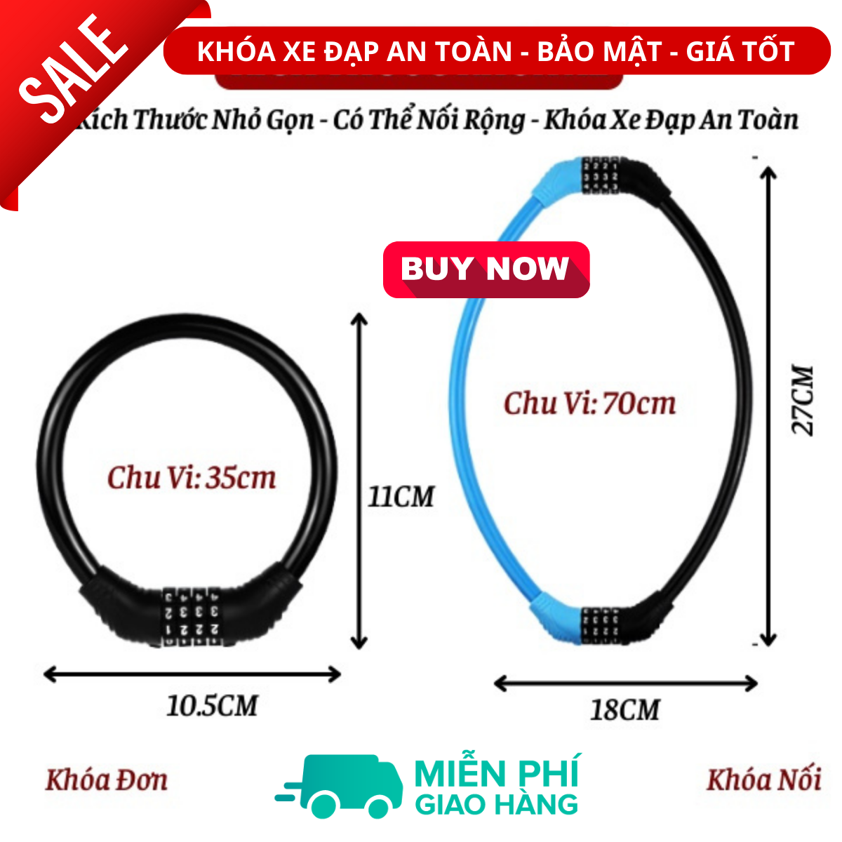 Khóa xe đạp thể thao tròn dododios chống trộm lõi thép, 4 số an toàn không cần chìa khóa tiện lợi - Hàng chính Hãng dododios