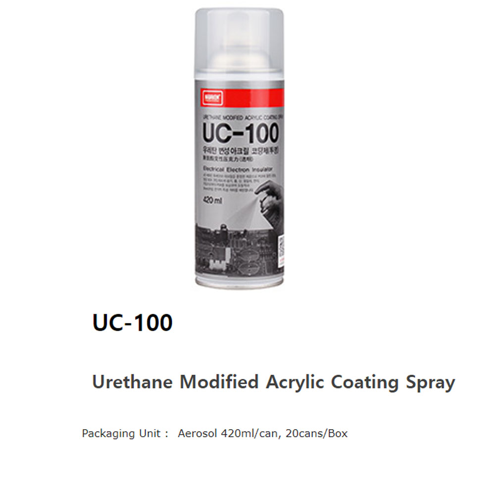 Chai xịt chất phủ bảng mạch điện tử Màu trong suốt UC-100 Nabakem 420ml, chống ăn mòn, chống rung, chống ẩm, độ bám dính cao