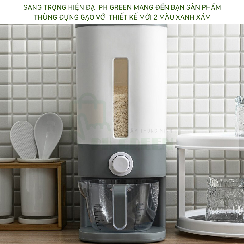 [ Freeship Max] Thùng Đựng Gạo Thông Minh Nhật Bản 12kg, Thiết Kế Dạng Ấn Nút, Chất Liệu Nhựa ABS Cao Cấp, Tặng Kèm Cốc Đựng Gạo