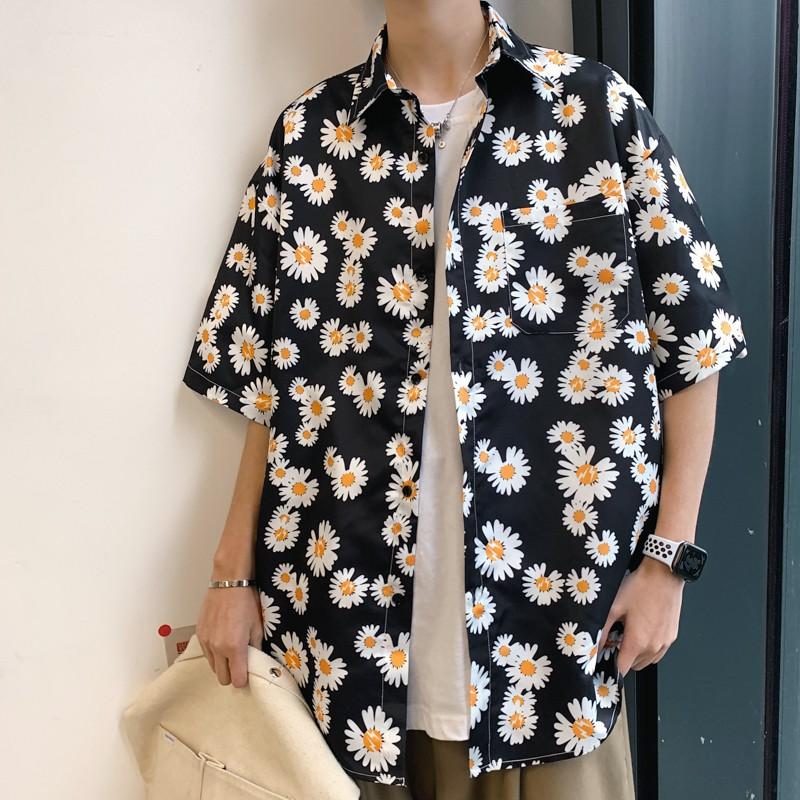 Áo sơ mi ngắn tay in họa tiết hoa cúc phong cách Hàn Quốc dành cho nam