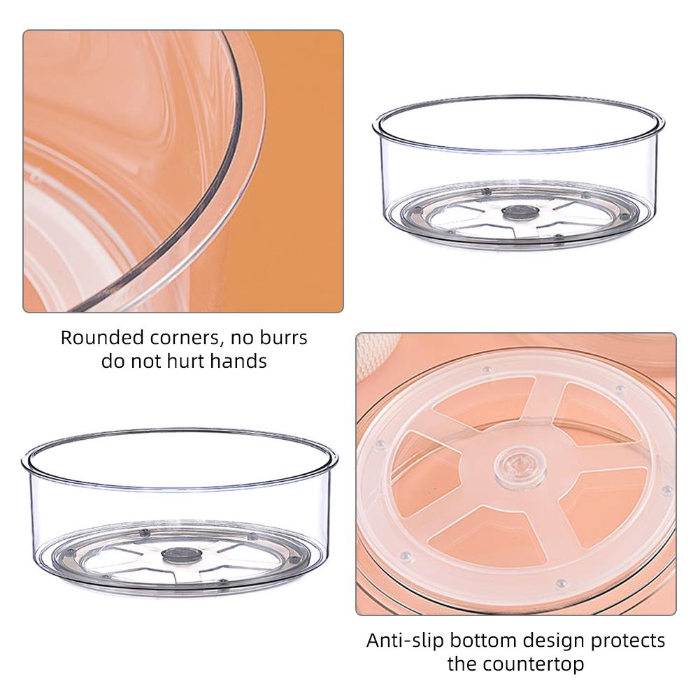 Kitchen Transparent Storage Turntable 12'' and 9'' 2 Pcs Round PET Clear Rotating Turntable Organizing and Storage Boxes