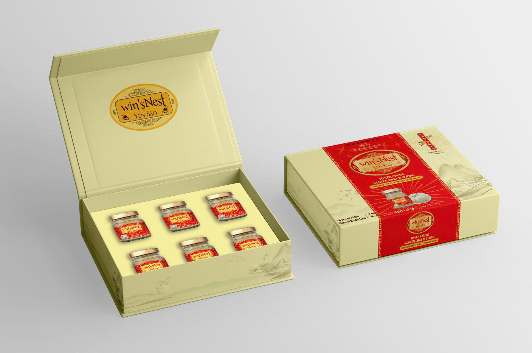 Hộp win'sNest - Tổ yến 25% (0.3g/ 70ml) chưng sẵn nguyên chất ít đường (6 lọ x 70 ml/ Hộp