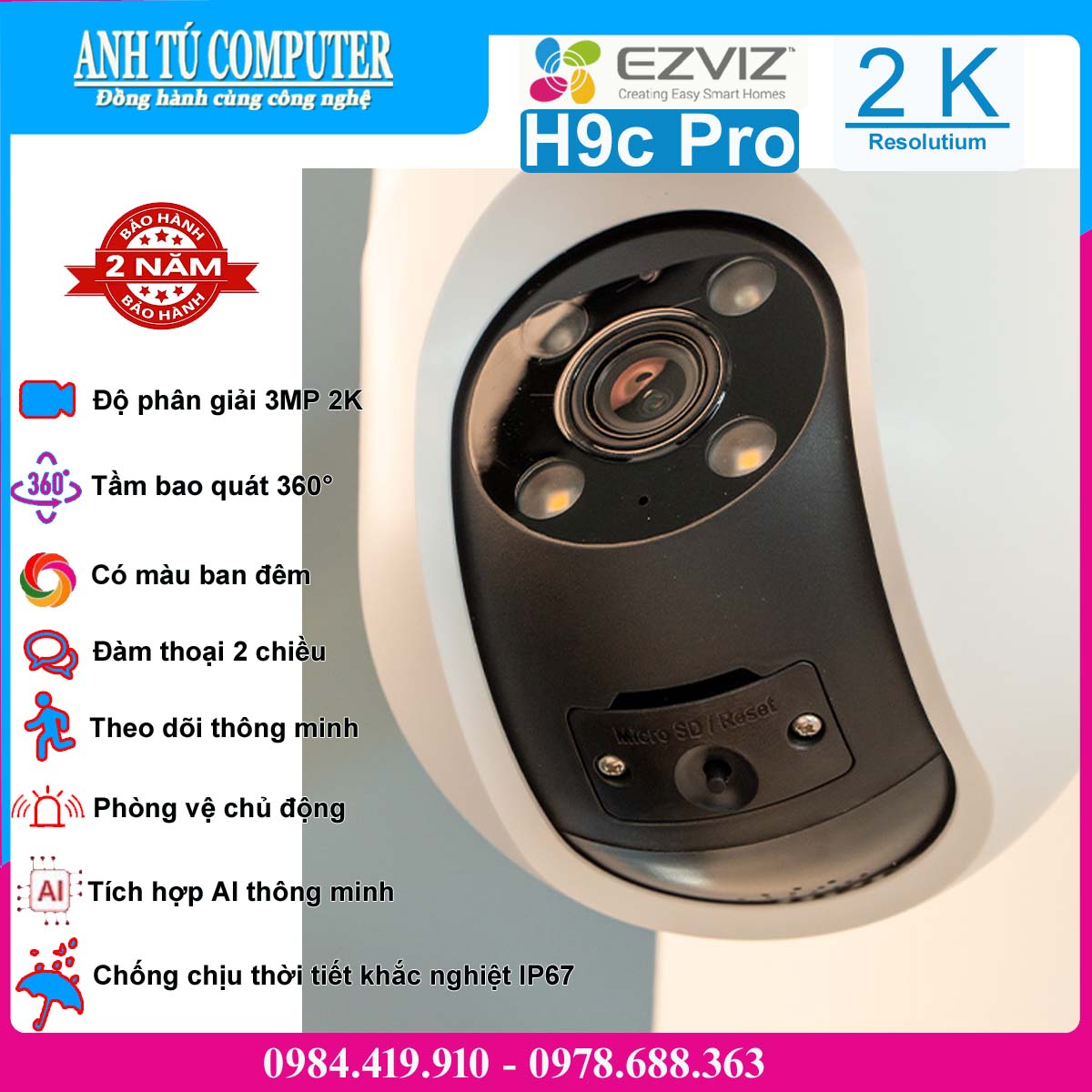 Camera WiFi EZVIZ H8C Pro 2K 3MP hàng chính hãng