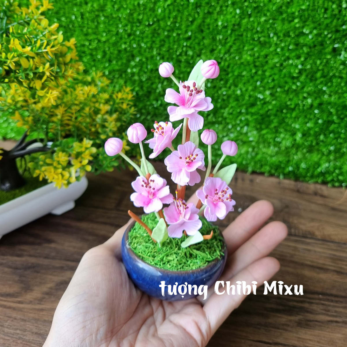 Chậu hoa Đào 10 cánh bằng đất sét Nhật