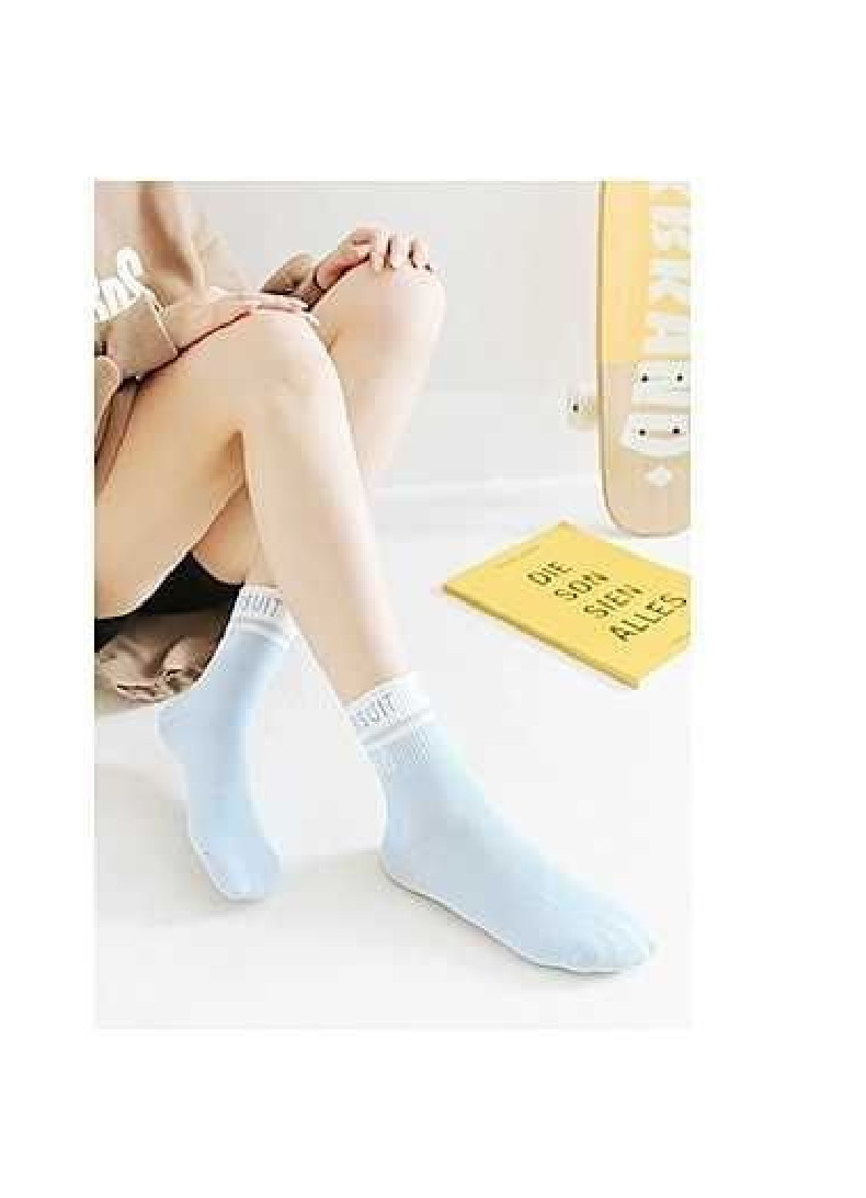 Bộ 5 Tất nữ cổ cao hoạt tiết chữ PUSH GO TN37 Chất liệu cotton giúp khử mùi kháng khuẩn rất tốt mix nhiều màu