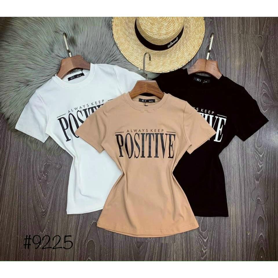 Áo thun kiểu in chữ Positive năng động JOY BABE vải co giãn 4 chiều cao cấp Forever 21 ️ hot girl ôm body ATON 42 -3C