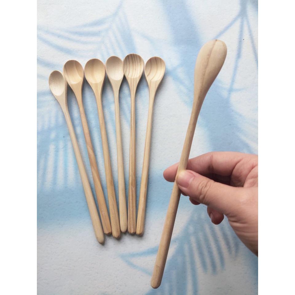 Thìa Khuấy Sinh Tố Gỗ 23cm, Thìa Gỗ Tự Nhiên Cán Dài Miệng Tròn, An Toàn Cho Sức Khỏe, Chụp Ảnh Decor