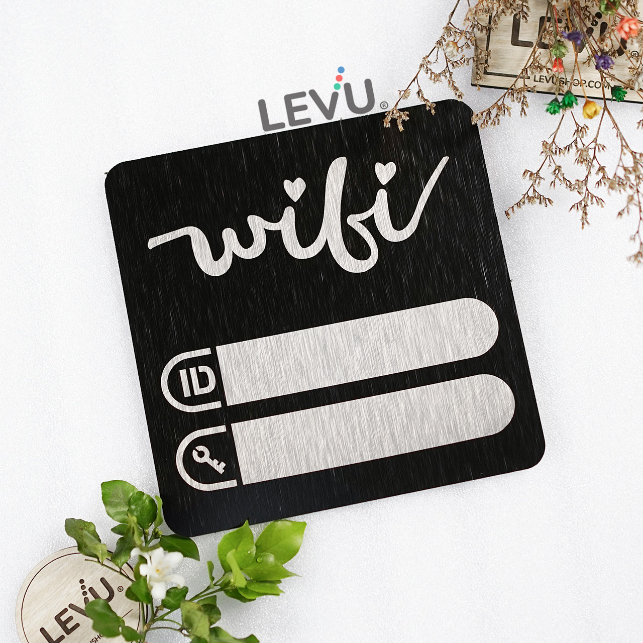 Bảng wifi nhôm alu xước đen cao cấp khắc laser trang trí quán cafe trà sữa