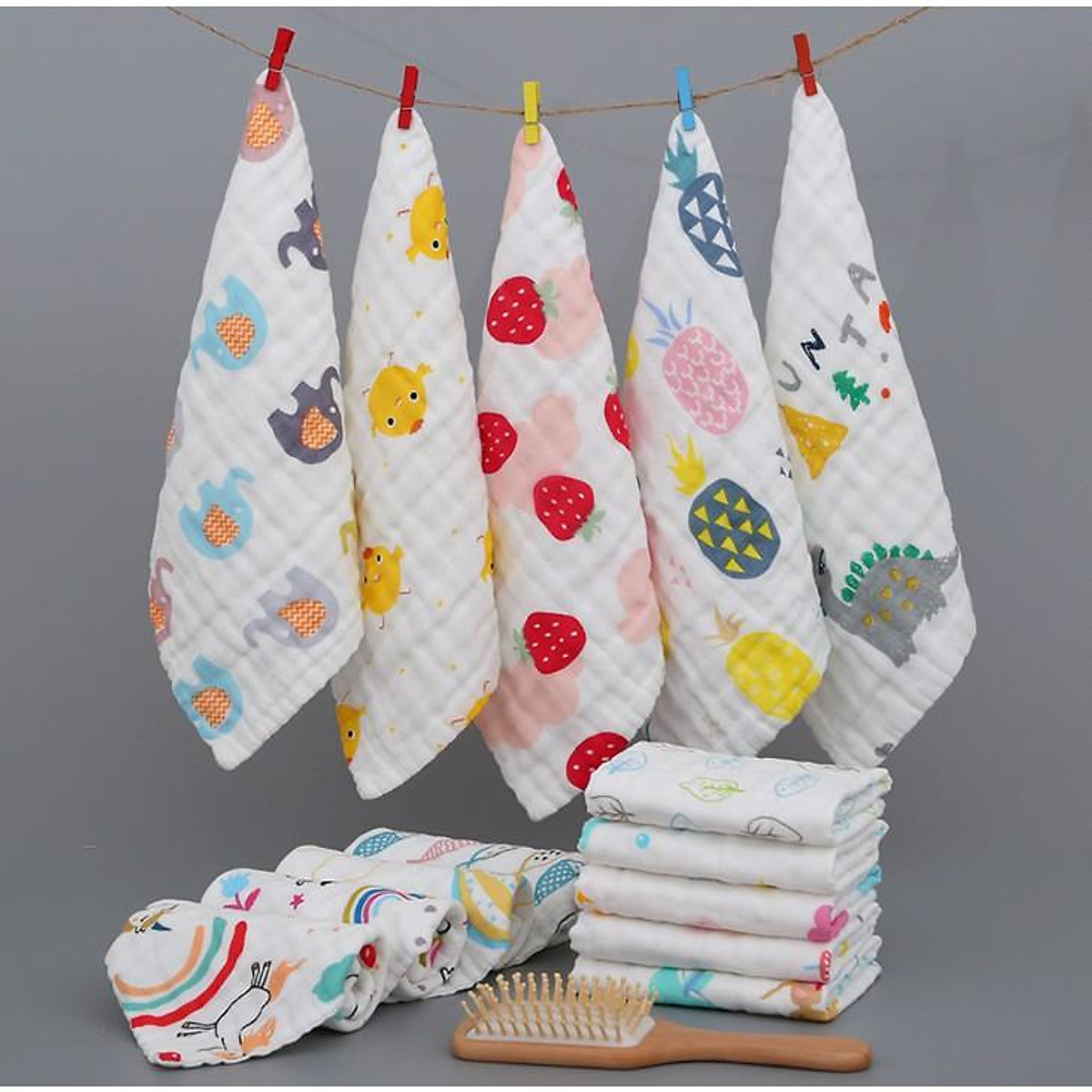 Set 5 khăn sữa xô nhăn 6 lớp siêu mềm siêu thấm hút cho bé