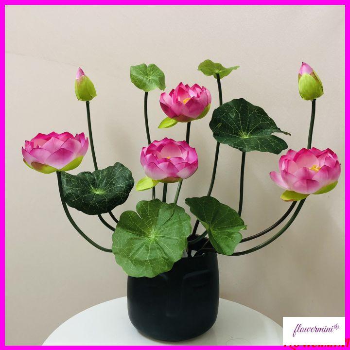 Hoa lụa, bình hoa sen giả để bàn trang trí phòng khách, nhà hàng đẹp Flowermini SG-03