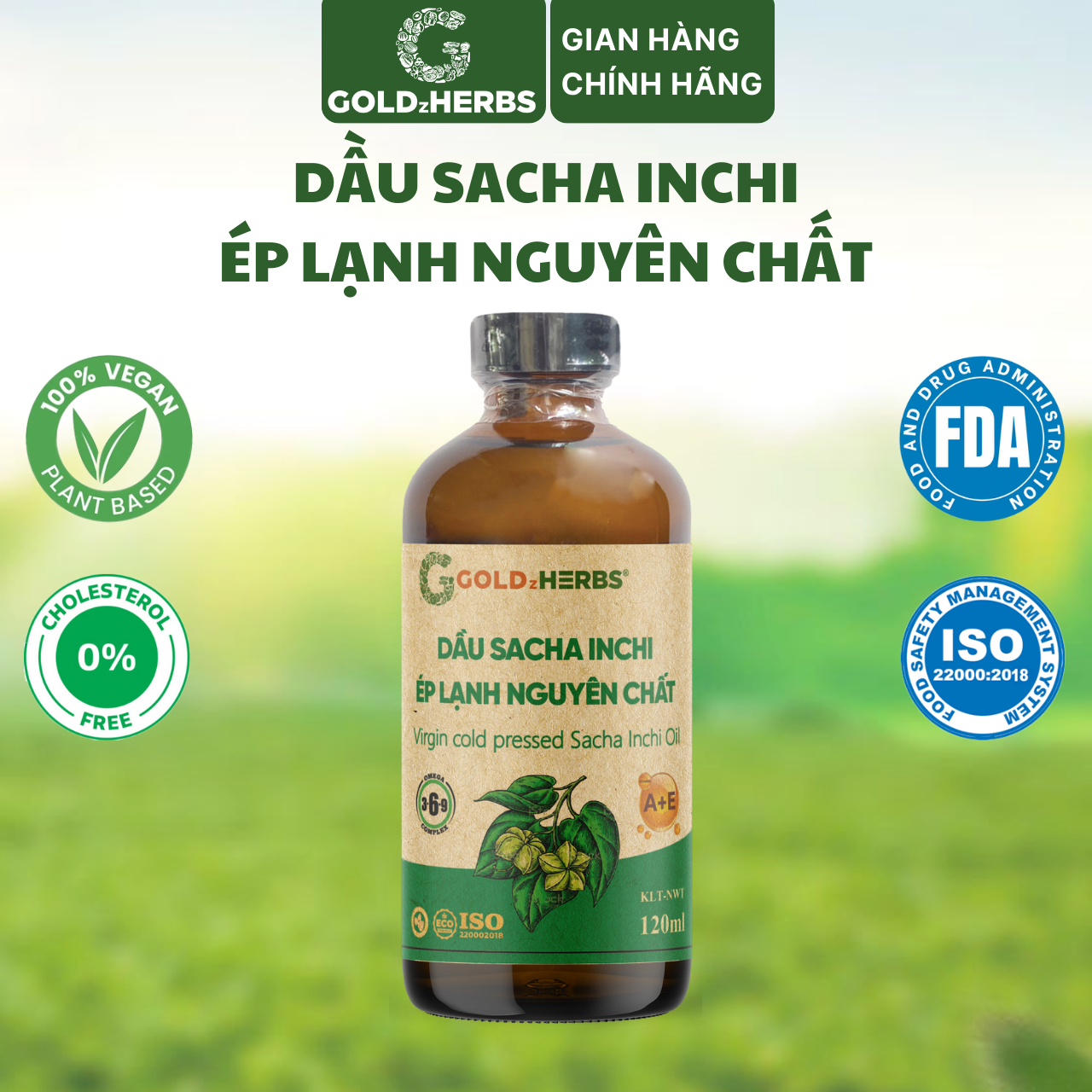 Dầu Sacha Inchi Ép Lạnh Nguyên Chất Goldzherbs - Chai 120ml/ 250ml