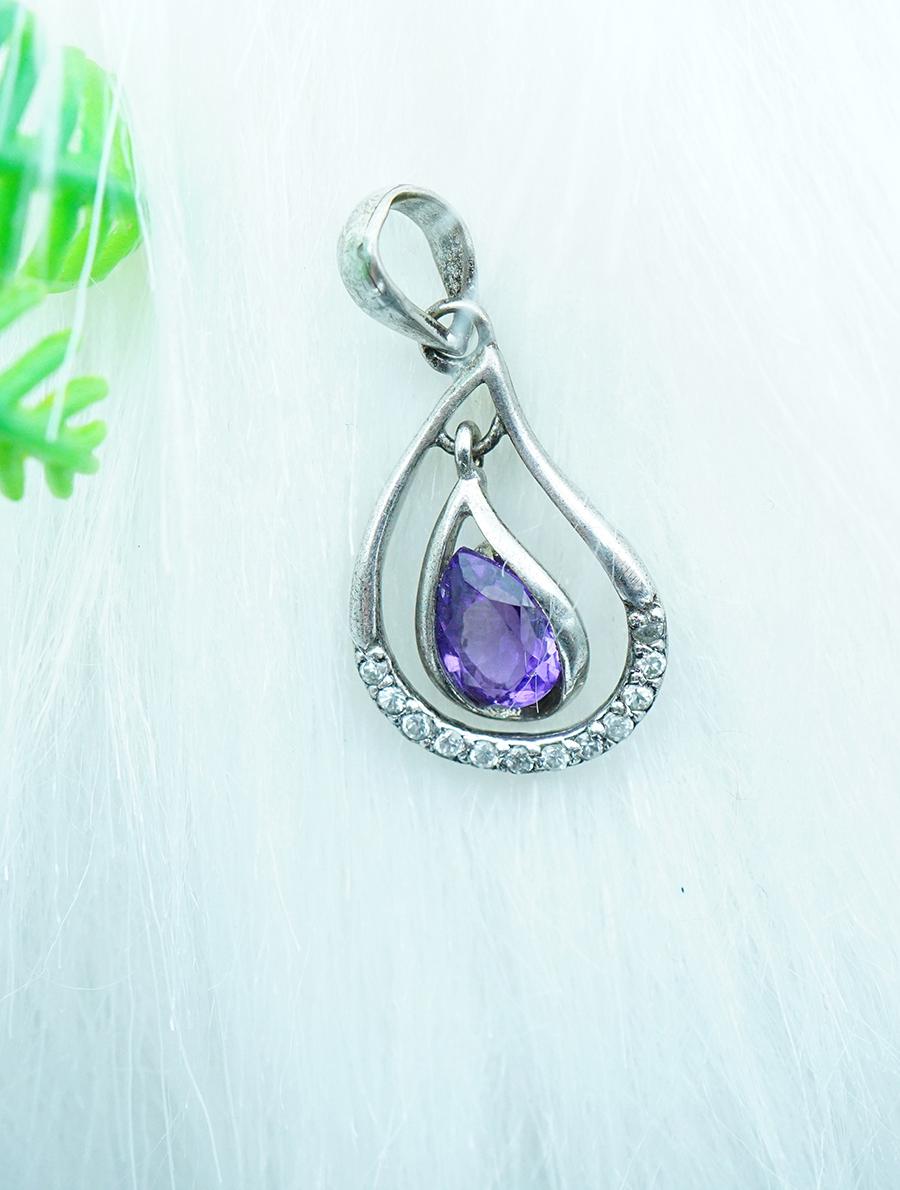 Mặt dây chuyền thạch anh tím Amethyst tự nhiên kiểu giọt nước