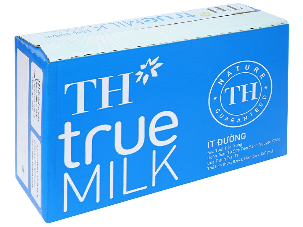 1 Thùng/48 hộp sữa TH True Milk ít đường 180ml