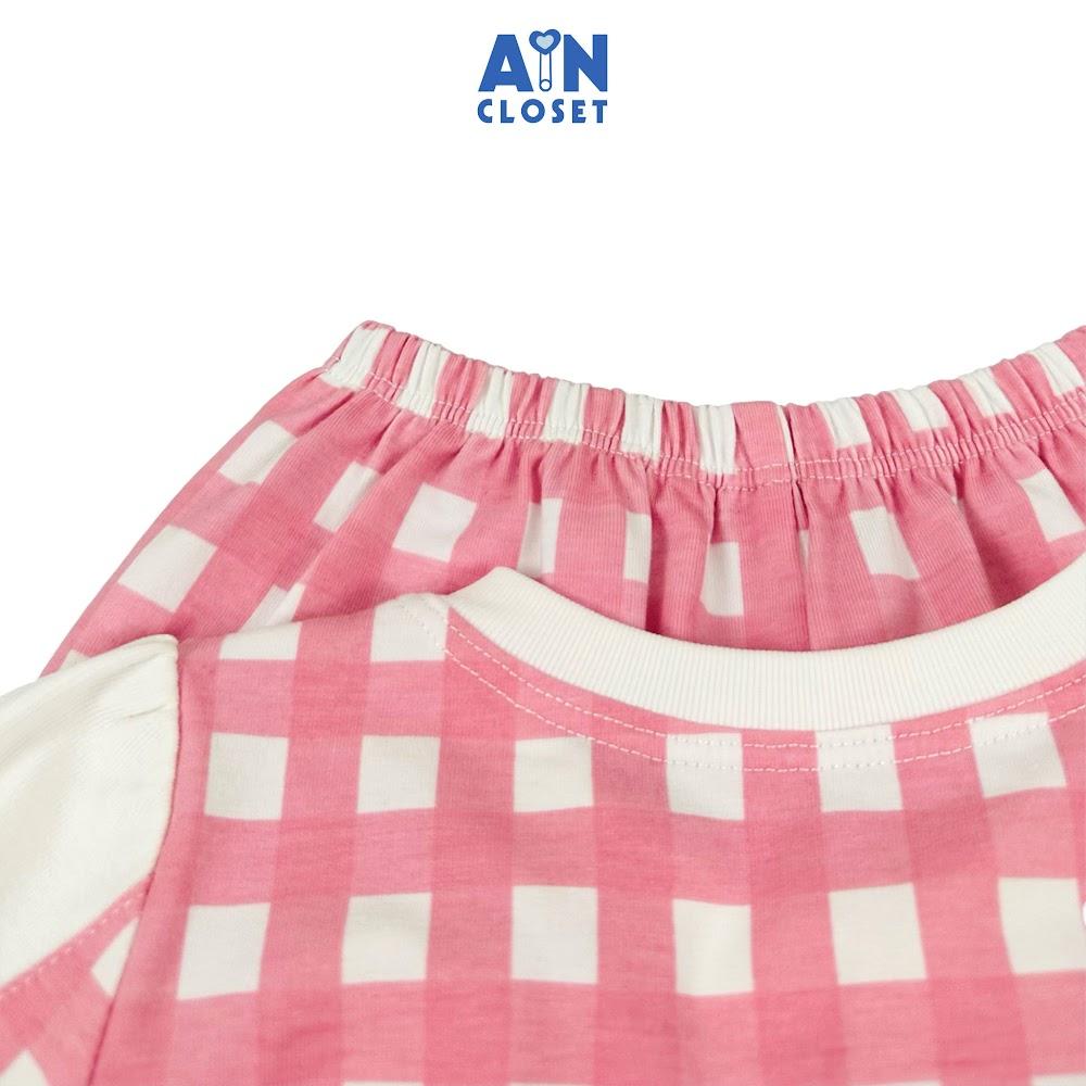 Bộ quần áo Dài bé gái họa tiết Caro Hồng túi Tim thun cotton - AICDBGLKWJVJ - AIN Closet