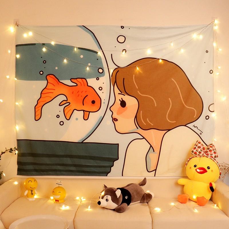 Thảm treo tường trang trí/ Vải treo tường decor hình cô gái đáng yêu/Tapestry hanging cloth/ Wall Tapestry