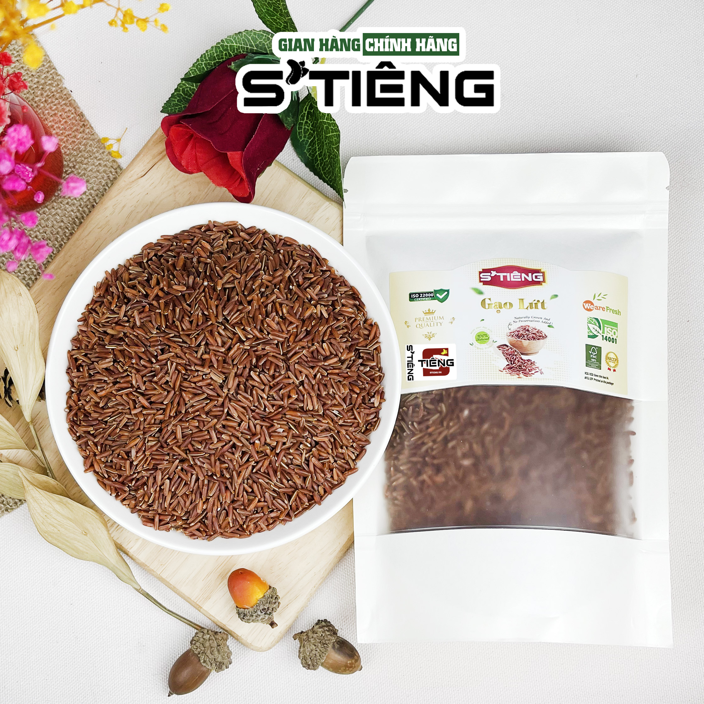 500Gr Gạo Lứt Huyết Rồng Hạt Sống S'TIÊNG Ăn Kiêng Giảm Cân