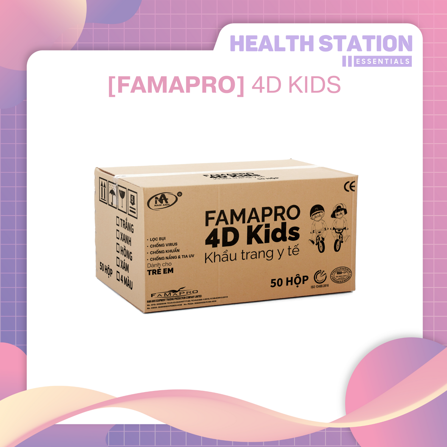 [FAMAPRO 4D KID - 50 HỘP/ THÙNG] Khẩu trang trẻ em kháng khuẩn cao cấp 4D KIDS tiêu chuẩn KF94 (10 cái/hộp