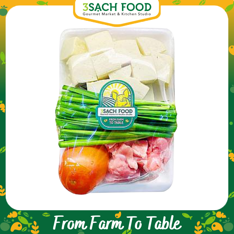 Canh đậu hũ thịt heo nấu hẹ 3S khay 400gr - Nguyên liệu đã được sơ chế