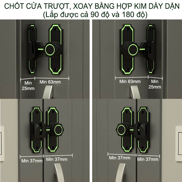 Chốt khóa cửa bằng hợp kim HK02 dày 4mm, dùng cho cửa trượt, xoay loại 90 và 180 độ đều được