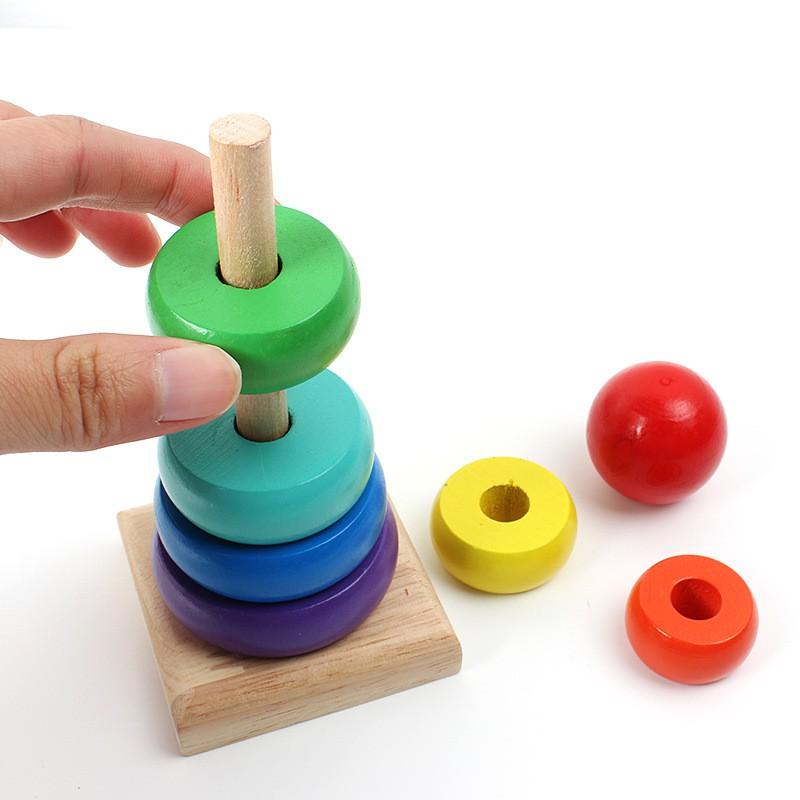 Đồ chơi tháp xếp chồng cầu vồng bằng gỗ cho bé thỏa sức vui chơi, đồ chơi bằng gỗ phát triển kĩ năng cho bé