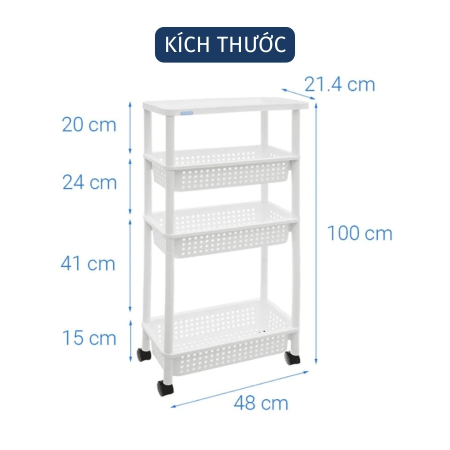 Kệ Di Động Tokyo 4 Tầng Có Bánh Xe Di Chuyển Linh Hoạt -Chính Hãng inochi (Tặng kèm khăn lau đa năng pakasa)