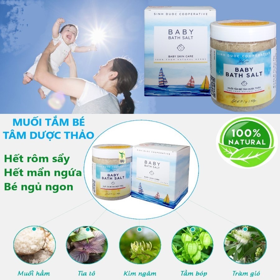 Muối tắm bé Tâm Dược Thảo (Hộp 400g) 100% tự nhiên + Tặng kèm 01 Xà bông thảo dược