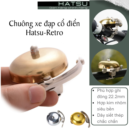 Chuông xe đạp cổ điển Hatsu-Retro nhỏ gọn - làm bằng hợp kim nhôm - âm thanh vang 90 - 100dB