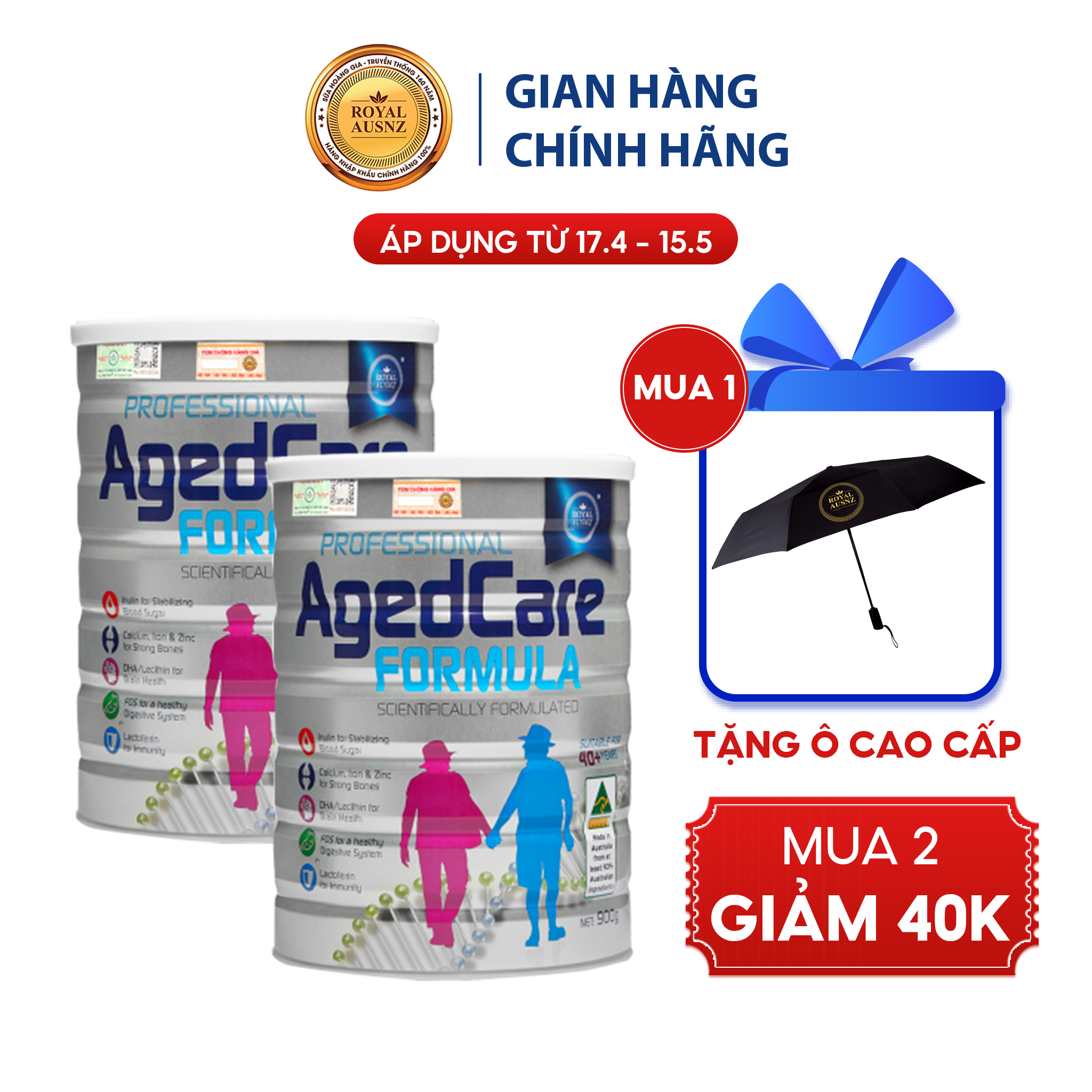 Combo Hộp Sữa Bột Hoàng Gia Úc AGED CARE FORMULA Bổ Sung Dinh Dưỡng Cho Người Trên 40 Tuổi 900g