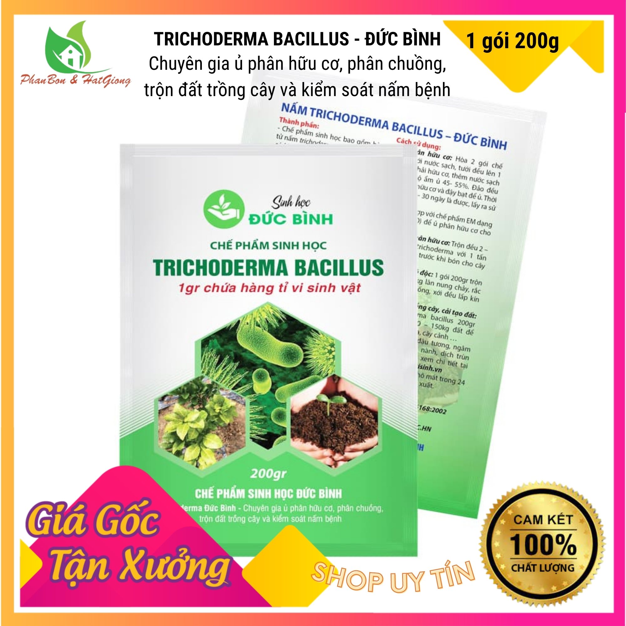 Chế Phẩm Men Vi Sinh Nấm Đối Kháng Trichoderma Bacillus - Đức Bình - Bón Gốc Ủ Phân Hữu Cơ