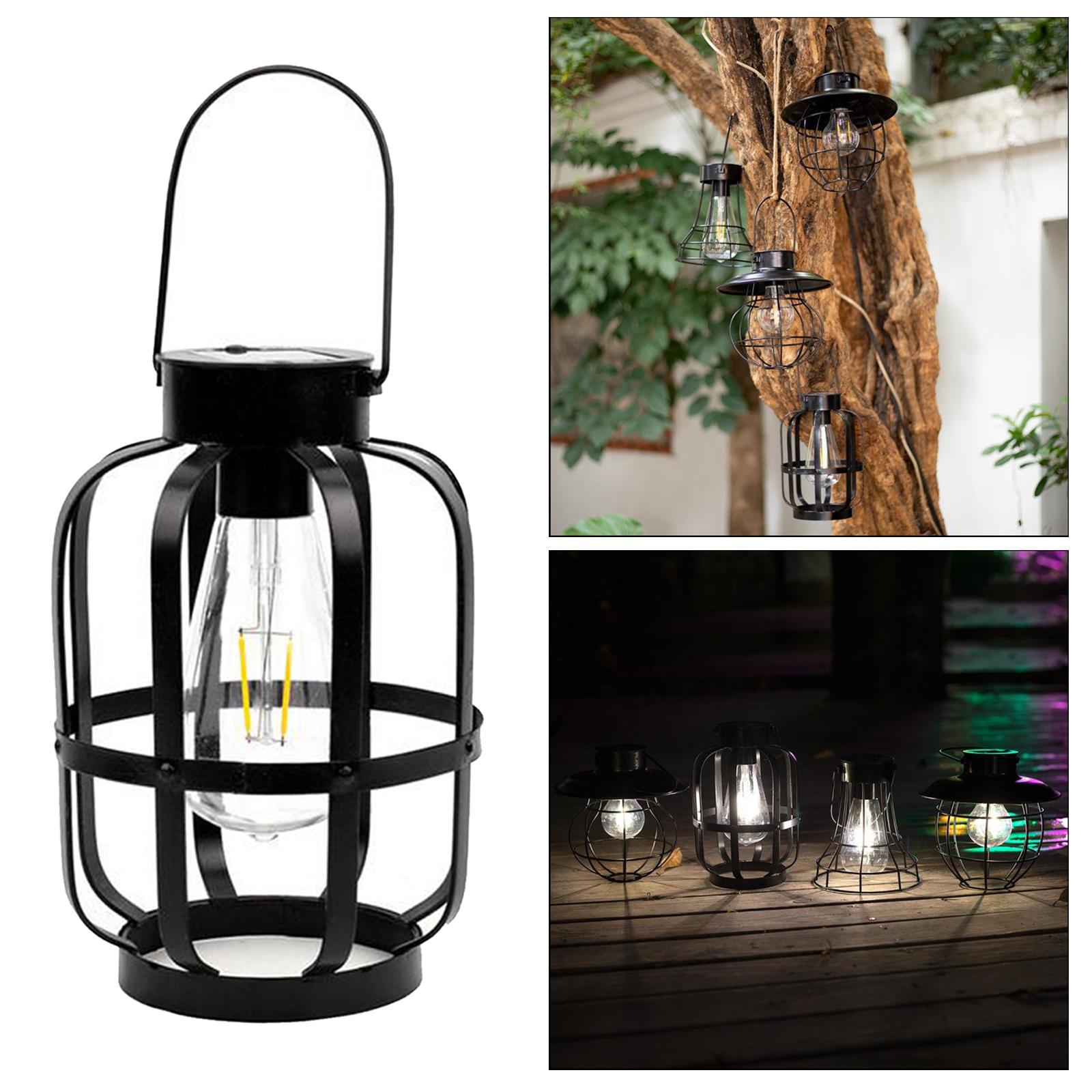 Hanging Solar Lights Lantern Lamp with Hook Ring, Metal Waterproof Bulb Lights for Garden Outdoor Pathway