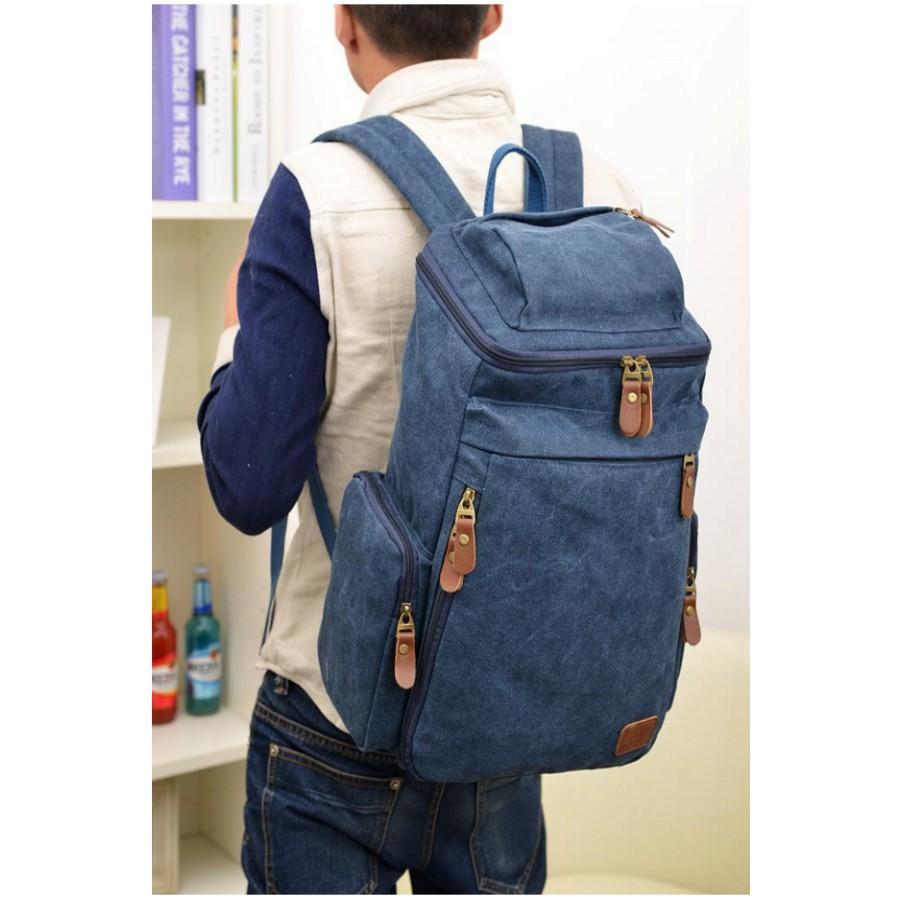 Balo canvas phối da ba lô du lịch phượt dã ngoại, balo sinh viên 205876
