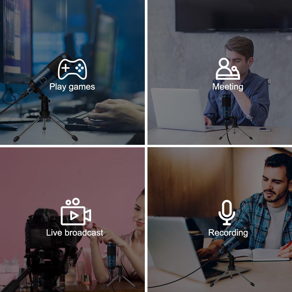 Ghi âm USB Condenser Micrô micrô phòng thu chuyên nghiệp cho máy tính PC Máy tính xách tay Podcasting giọng nói cho Youtube