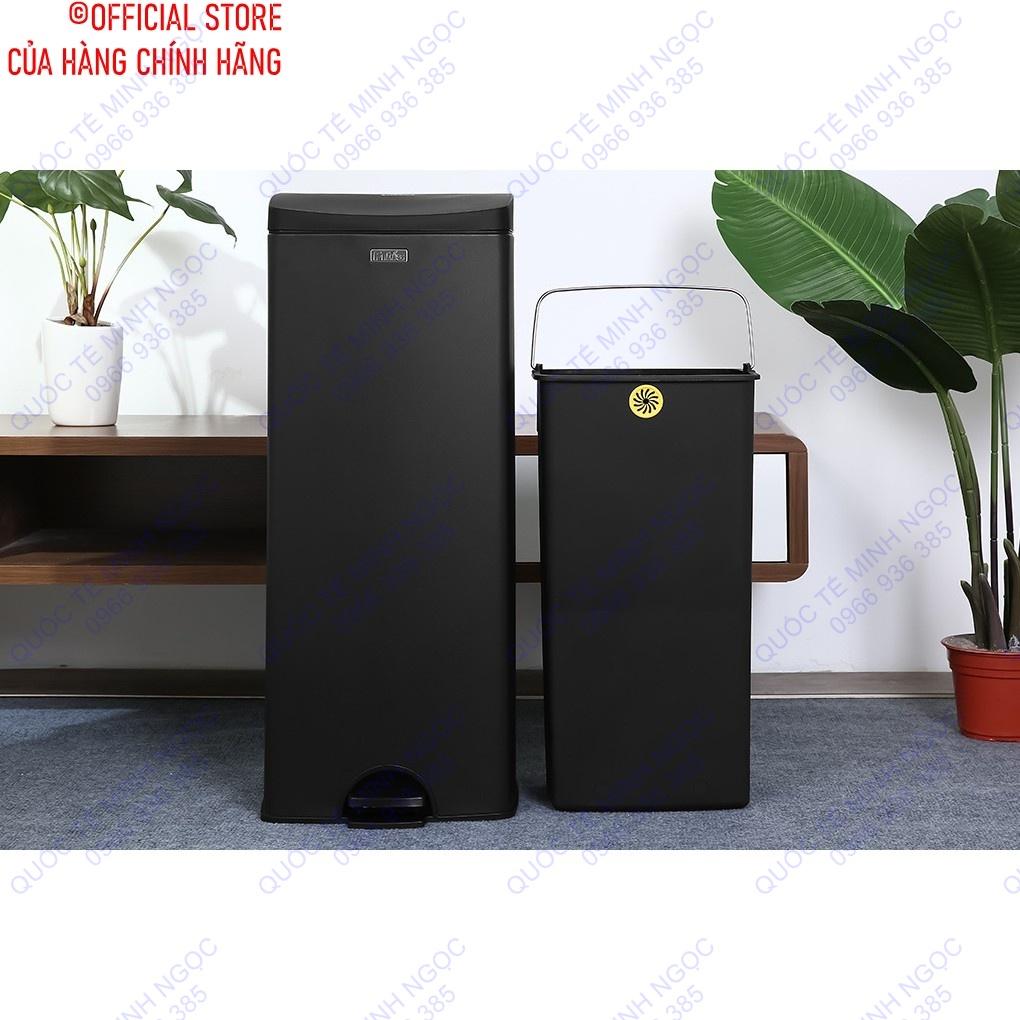 Thùng rác vuông đạp chân màu đen cỡ lớn 22L_MNRPL1-903_Quốc Tế Minh Ngọc