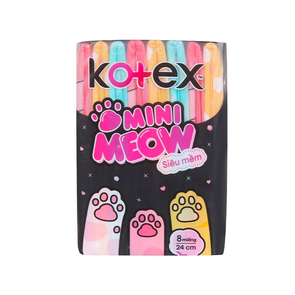 Combo 8 Băng Vệ Sinh Kotex Mini Meow Siêu Mềm 8 Miếng - 24 Cm