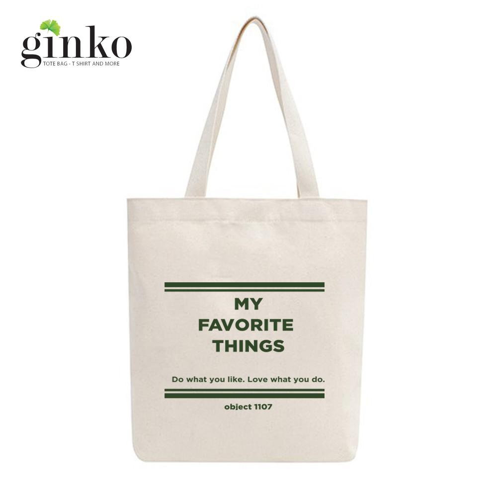 Túi Tote Vải Mộc Ginko kiểu basic có dây kéo khóa miệng túi đựng vừa laptop 14 inch và nhiều đồ dùng khác In Hình My Favorite Things M07