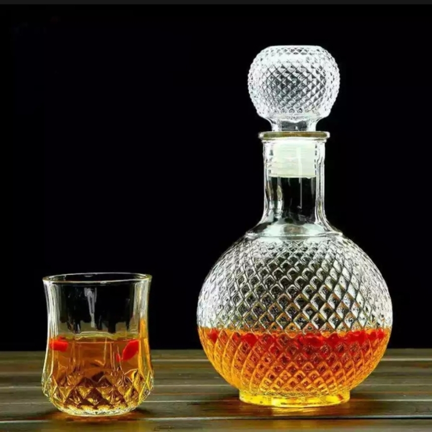 Chai Đựng Rượu Thủy Tinh 1 Lít mẫu bầu tròn giác kim cương – Vỏ Chai Rượu Đẹp - Bình Đựng Ruou 1000ML siêu trong