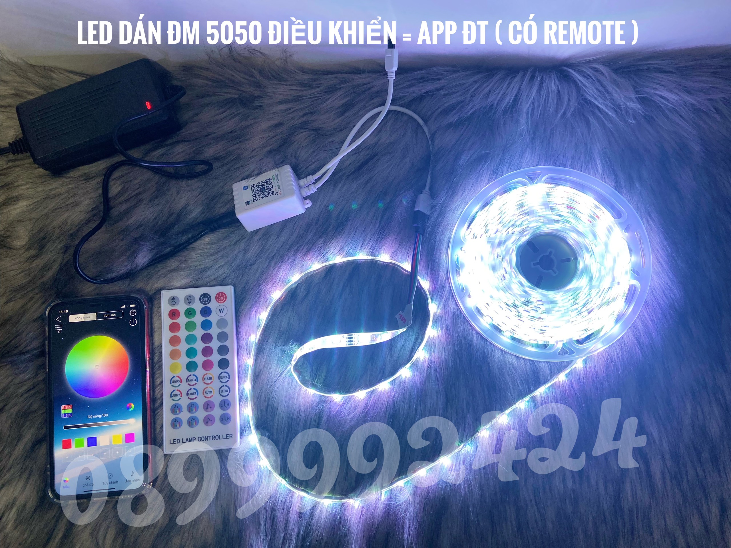 Đèn dây led 5m RGB 16 triệu màu điều khiển bằng điện thoại, nháy theo nhạc, cuộn dây led đổi màu