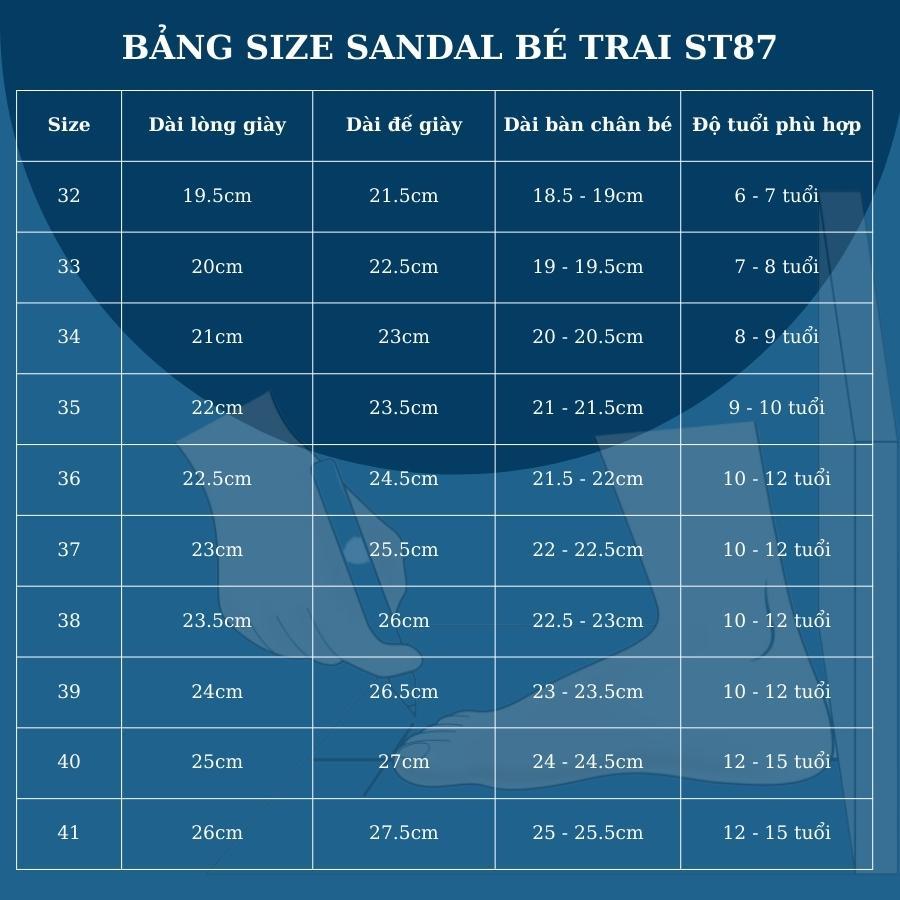 Giày sandal quai ngang cho bé trai 6 - 15 tuổi dép quai hậu trẻ em đi học đi chơi dáng thể thao năng động cá tính ST87