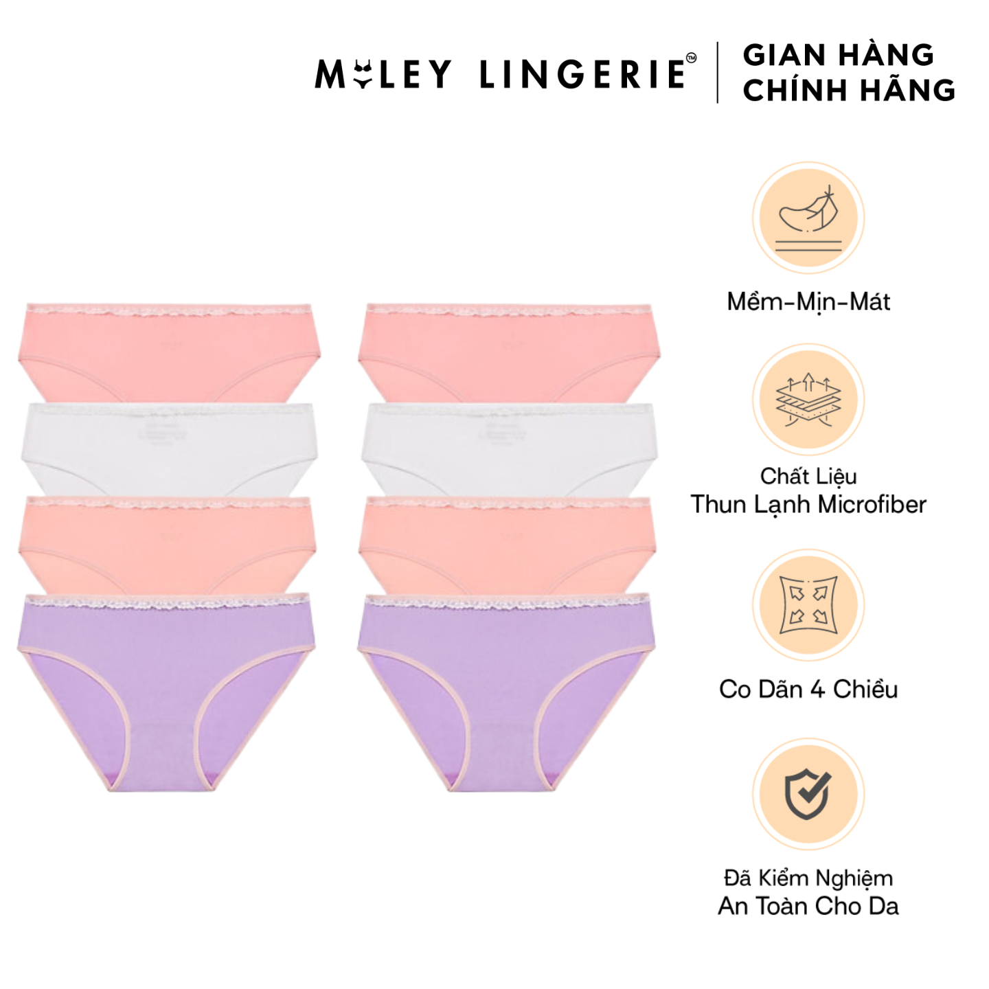 Combo 8 Quần Lót Nữ Thun Lạnh Viền Ren Lưng Màu Pastel Miley Lingerie - BMS00