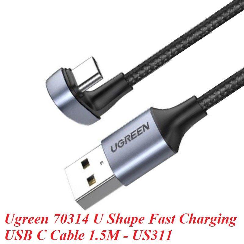 Ugreen UG70314US311TK 1.5m U Shape cáp USB A ra type C hình chữ U dây bện dù đầu bọc nhôm màu đen - HÀNG CHÍNH HÃNG