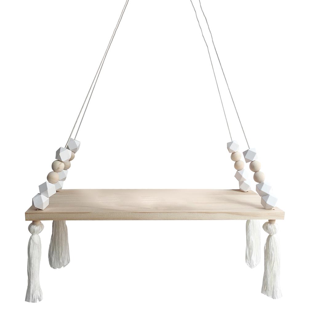Wooden Floating Rope Wall Hanging Shelf Book Kitchen Bedroom Decor White