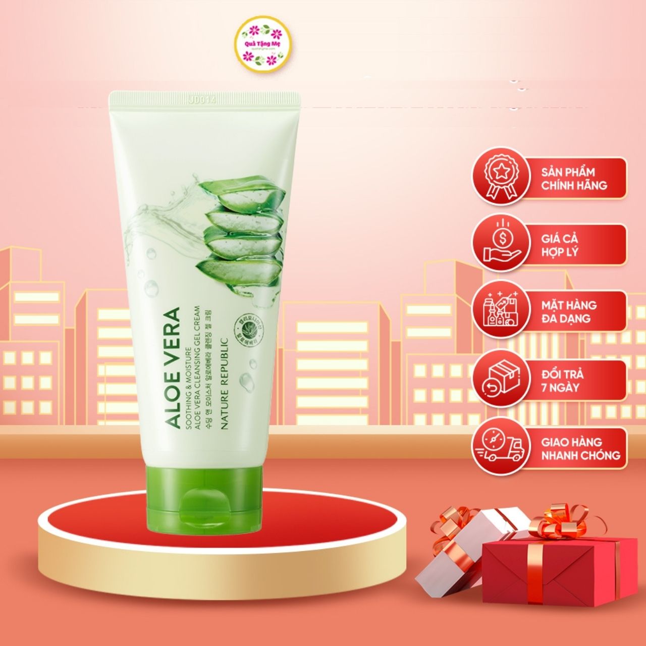 Kem tẩy trang cho mọi loại da Hàn Quốc Nature Republic Soothing &amp; Moisture Aloe Vera Cleansing Gel Cream - QuaTangMe Extaste