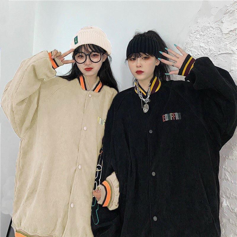 ÁO KHOÁC NHUNG KIỂU BOMBER FROM RỘNG THÊU LOGO XỊN SÒ