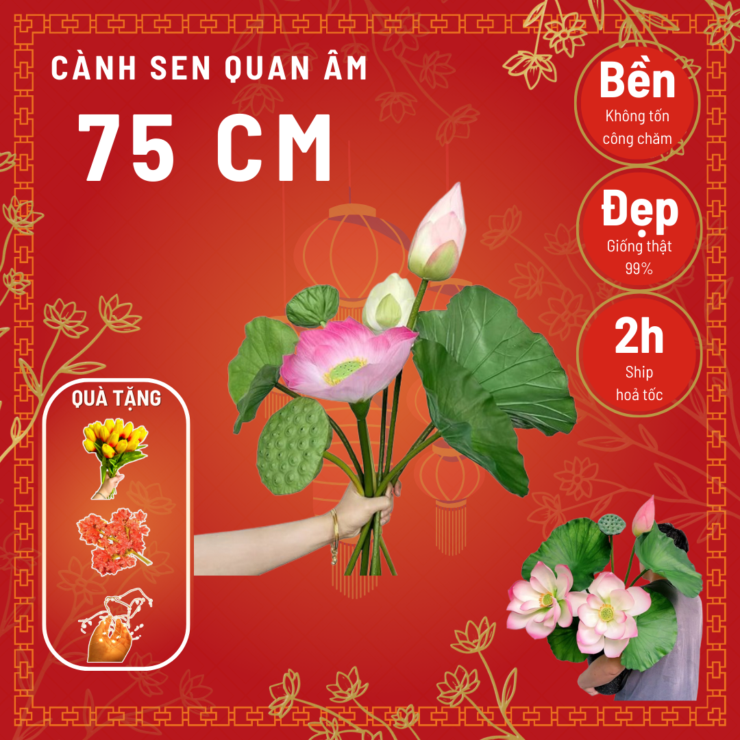 Hoa sen lụa,cành sen cao 60cm, cánh kép - cành hoa giả trang trí-Hoaluaminhhoa