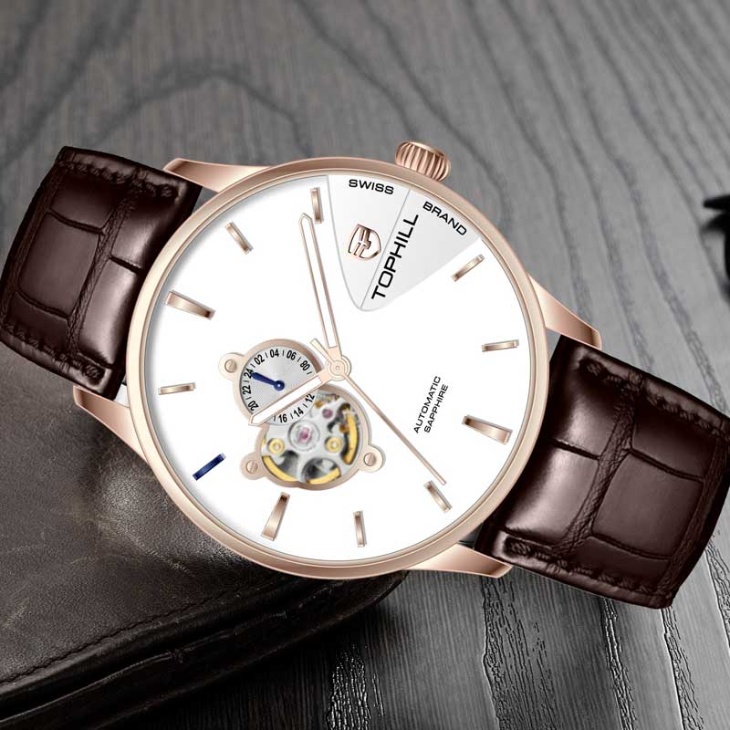 ĐỒNG HỒ TOPHILL TW083G.PZ3258 Dây da và vỏ thép 316L, máy automatic, kính sapphire